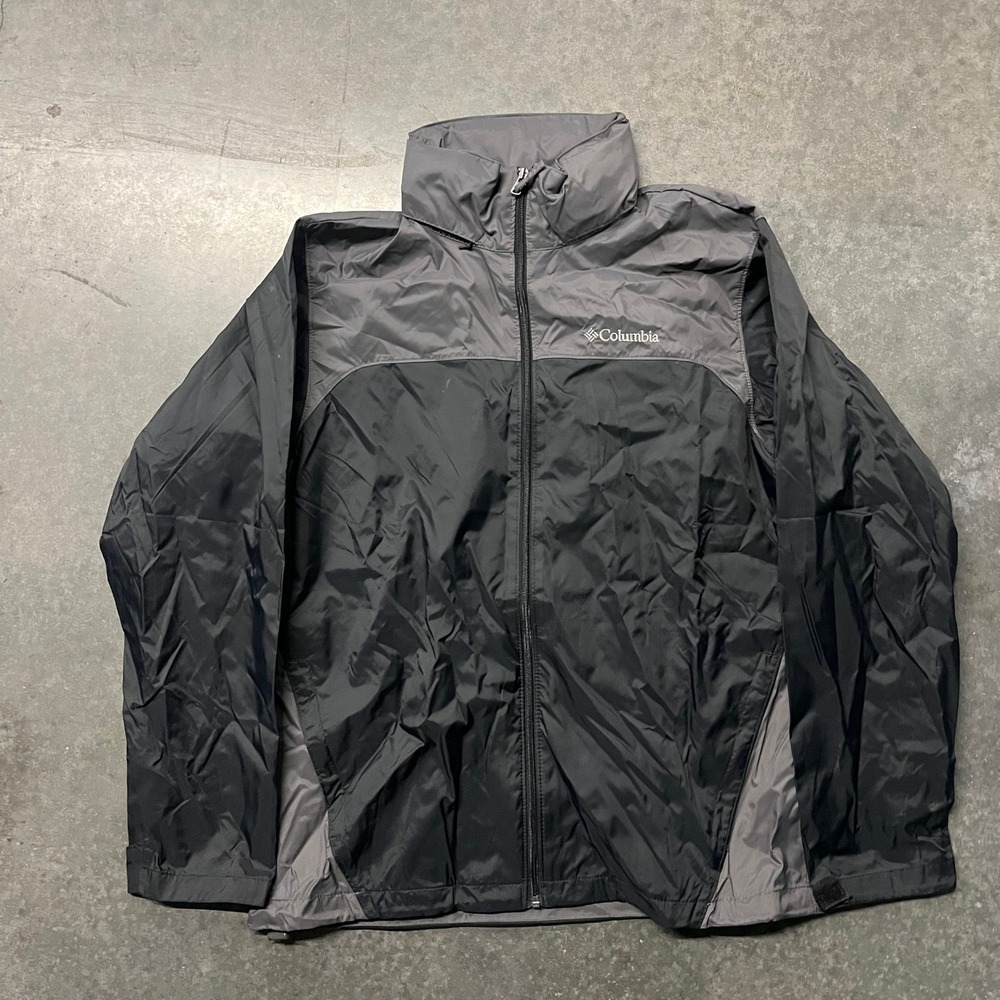Columbia Mens Windbreaker Jacket Black Gray Full Zip Mesh Lined Size Medium